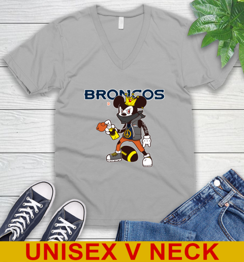 Denver Broncos NFL Football Mickey Peace Sign Sports V-Neck T-Shirt 4