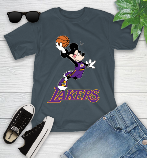 NBA Basketball Los Angeles Lakers Cheerful Mickey Mouse Shirt Youth T-Shirt 8