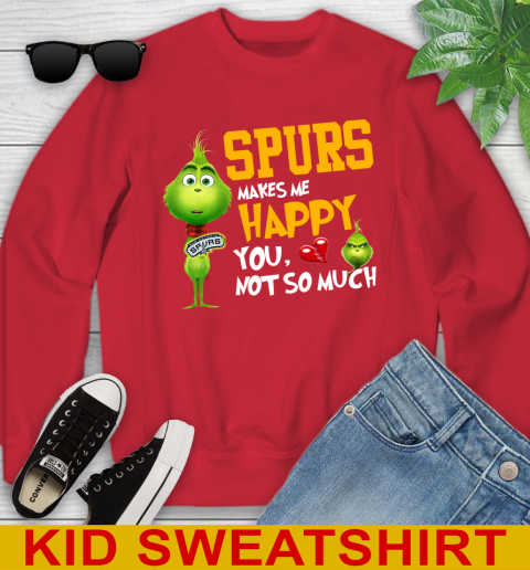 NBA San Antonio Spurs Makes Me Happy You Not So Much Grinch Basketball Sports Youth Sweatshirt 7