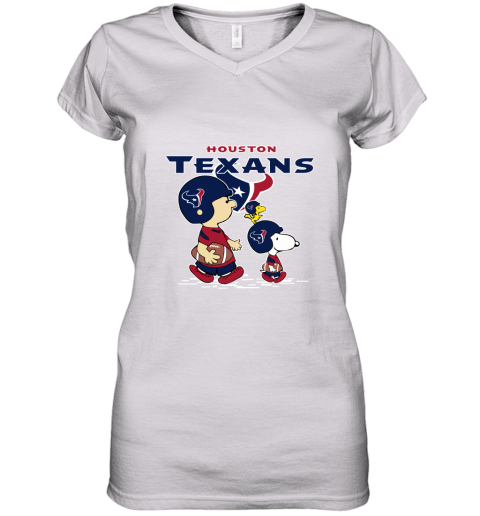 Houston Texans Let's Play Football Together Snoopy NFL Women's V-Neck T-Shirt