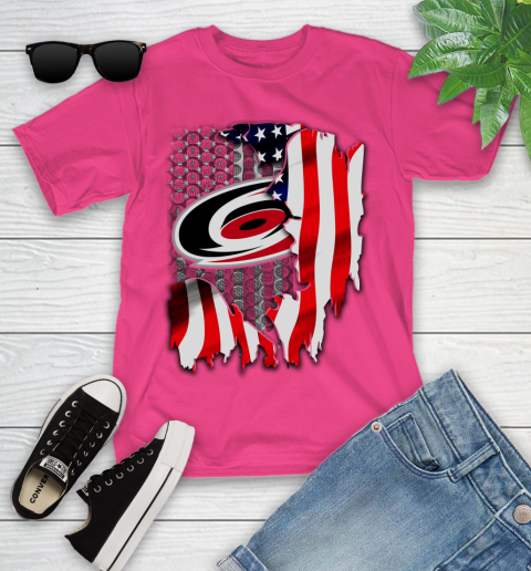 Carolina Hurricanes NHL Hockey American Flag Youth T-Shirt 11