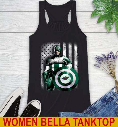 Minnesota Wild NHL Hockey Captain America Marvel Avengers American Flag Shirt Racerback Tank