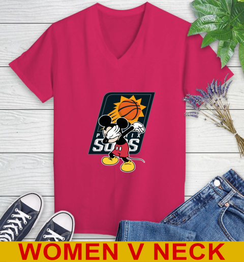Phoenix Suns NBA Basketball Dabbing Mickey Disney Sports Women's V-Neck T-Shirt 10