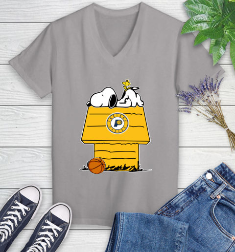 Indiana Pacers NBA Basketball Snoopy Woodstock The Peanuts Movie Women's V-Neck T-Shirt 4