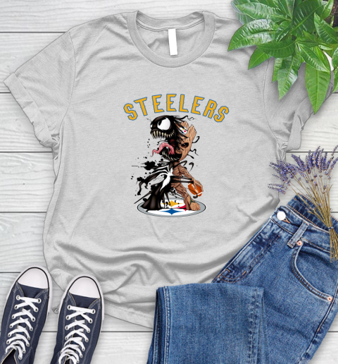 NFL Pittsburgh Steelers Football Venom Groot Guardians Of The Galaxy Women's T-Shirt