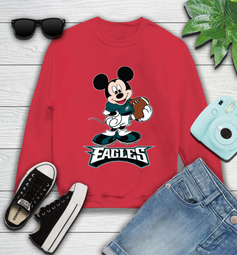 NFL Football Philadelphia Eagles Cheerful Mickey Mouse Shirt Youth Sweatshirt - Image 9
