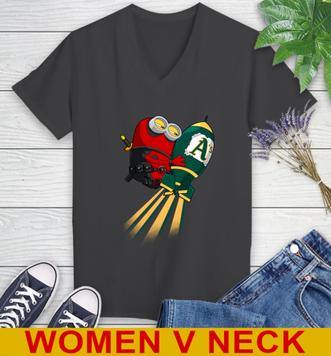 MLB Baseball Oakland Athletics Deadpool Minion Marvel Shirt Women's V-Neck T-Shirt 8