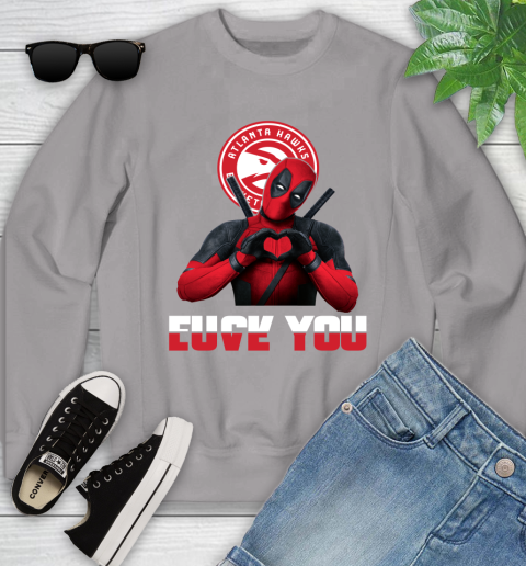 NBA Atlanta Hawks Deadpool Love You Fuck You Basketball Sports Youth Sweatshirt 3