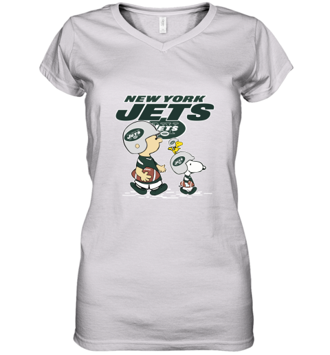 New York Jets Let's Play Football Together Snoopy NFL Women's V-Neck T-Shirt