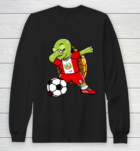 Dabbing Turtle Peru Soccer Fans Jersey Peruvian Football Long Sleeve T-Shirt