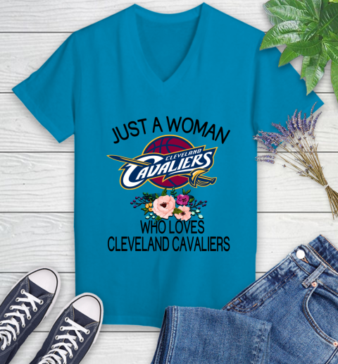 NBA Just A Woman Who Loves Cleveland Cavaliers Basketball Sports Women's V-Neck T-Shirt 4