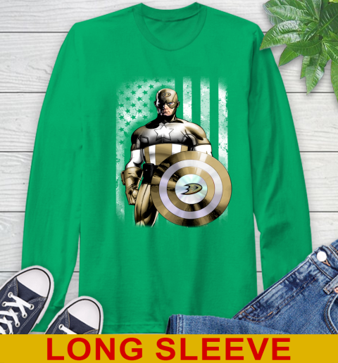 Anaheim Ducks NHL Hockey Captain America Marvel Avengers American Flag Shirt Long Sleeve T-Shirt 8