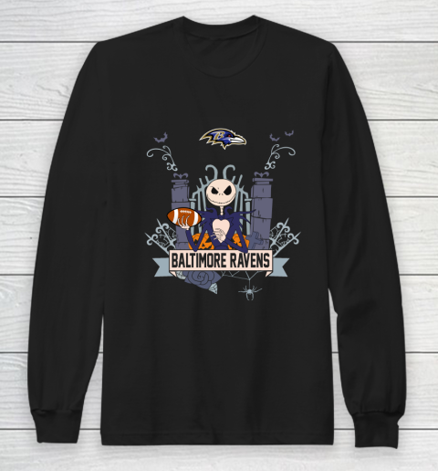 NFL Baltimore Ravens Football Jack Skellington Halloween Long Sleeve T-Shirt