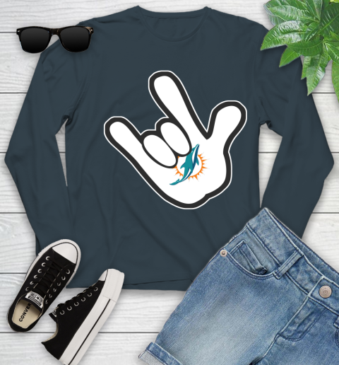 Miami Dolphins NFL Football Mickey Rock Hand Disney Youth Long Sleeve 8