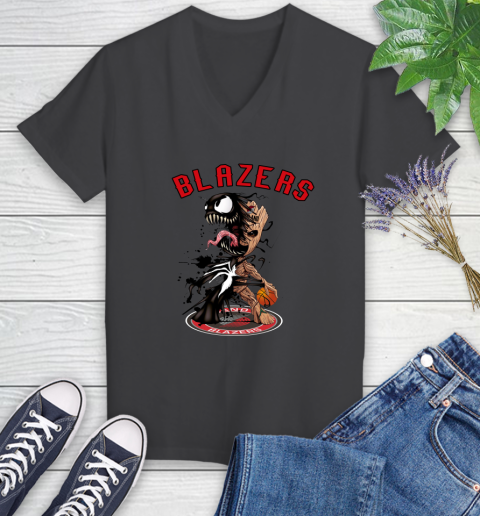 NBA Portland Trail Blazers Basketball Venom Groot Guardians Of The Galaxy Women's V-Neck T-Shirt 8