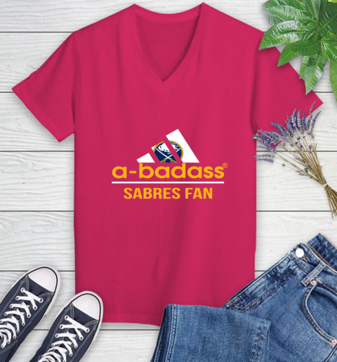 NHL A Badass Buffalo Sabres Fan Adidas Hockey Sports Women's V-Neck T-Shirt 9
