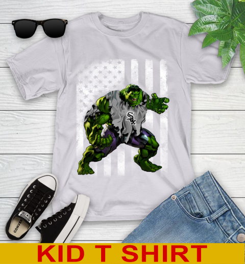 Chicago White Sox Hulk Marvel Avengers MLB Baseball American Flag Youth T-Shirt 4