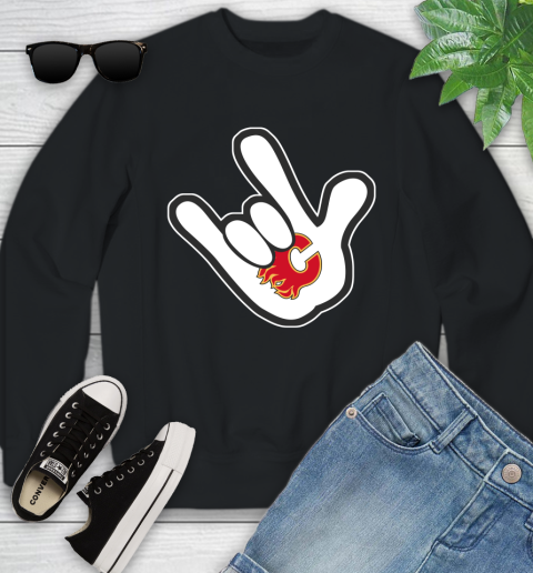 Calgary Flames NHL Hockey Mickey Rock Hand Disney Youth Sweatshirt 2
