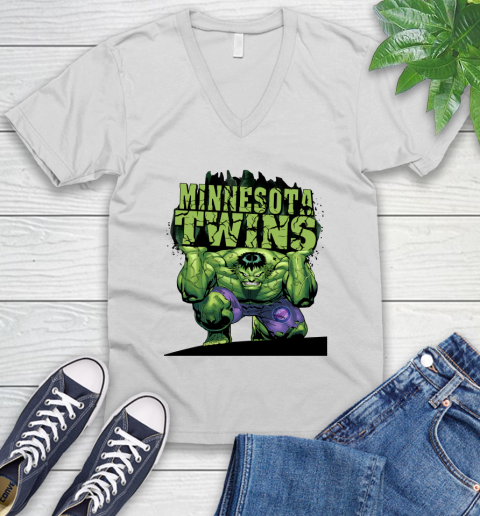 Minnesota Twins MLB Baseball Incredible Hulk Marvel Avengers Sports V-Neck T-Shirt