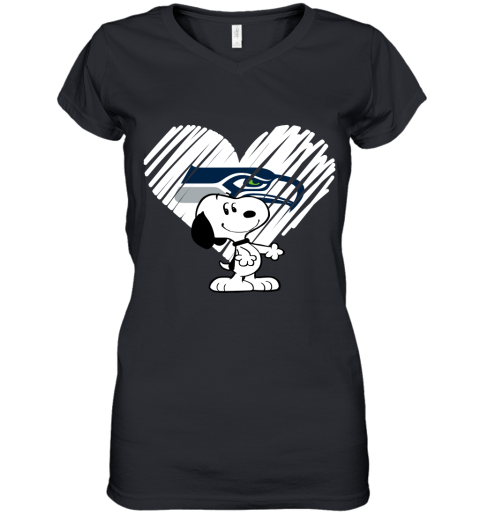 A Happy Christmas With Seattle Seahawks Snoopy Women's V-Neck T-Shirt