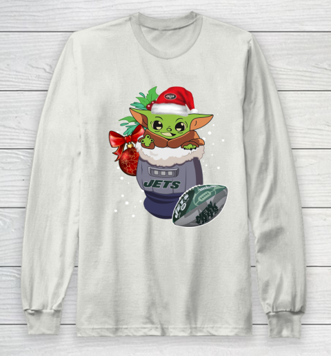 New York Jets Christmas Baby Yoda Star Wars Funny Happy NFL Long Sleeve T-Shirt 12