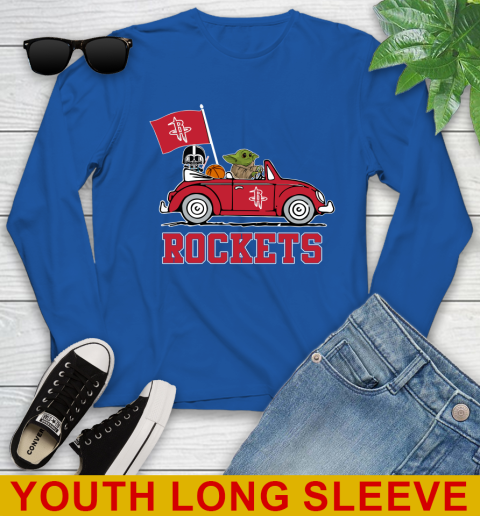 NBA Basketball Houston Rockets Darth Vader Baby Yoda Driving Star Wars Shirt Youth Long Sleeve 10