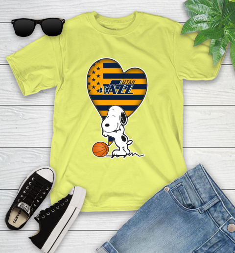 Utah Jazz NBA Basketball The Peanuts Movie Adorable Snoopy Youth T-Shirt 8