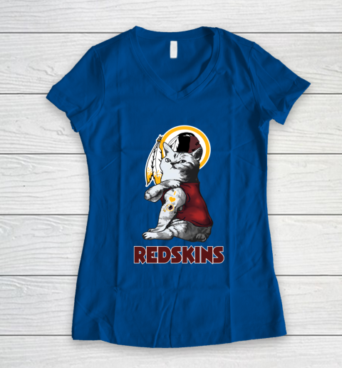 NFL Football My Cat Loves Washington Redskins Women's V-Neck T-Shirt 7