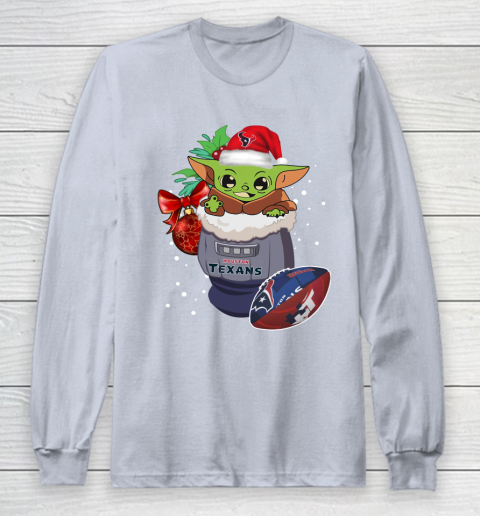 Houston Texans Christmas Baby Yoda Star Wars Funny Happy NFL Long Sleeve T-Shirt 6
