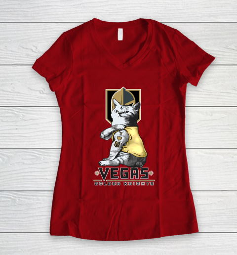 NHL My Cat Loves Vegas Golden Knights Hockey Women's V-Neck T-Shirt 8