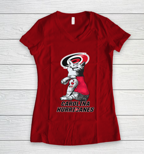 NHL My Cat Loves Carolina Hurricanes Hockey Women's V-Neck T-Shirt 8