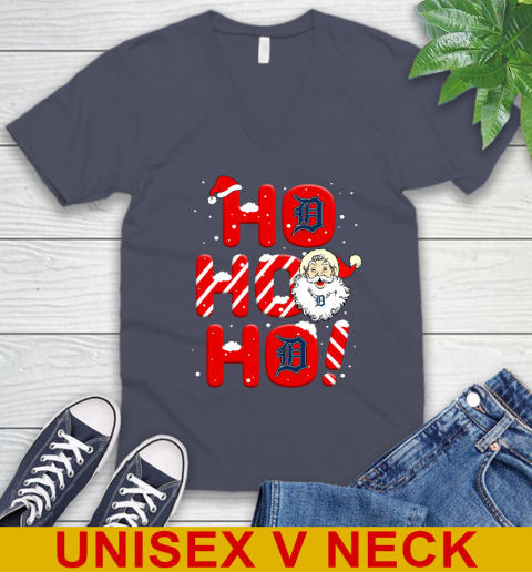 Detroit Tigers MLB Baseball Ho Ho Ho Santa Claus Merry Christmas Shirt V-Neck T-Shirt 7