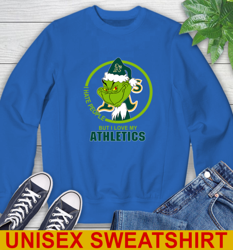 Oakland Athletics MLB Christmas Grinch I Hate People But I Love My Favorite Baseball Team Sweatshirt 9