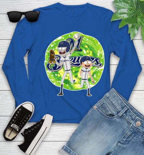 MLB Milwaukee Brewers Rick And Morty Commissioner's Trophy Baseball Sports Youth Long Sleeve 9