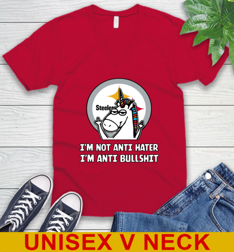 Pittsburgh Steelers NFL Football Unicorn I'm Not Anti Hater I'm Anti Bullshit V-Neck T-Shirt 7