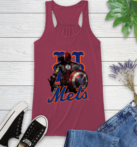 MLB Captain America Thor Spider Man Hawkeye Avengers Endgame Baseball New York Mets Racerback Tank 8