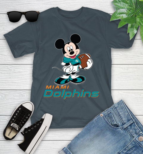 NFL Football Miami Dolphins Cheerful Mickey Mouse Shirt Youth T-Shirt 8