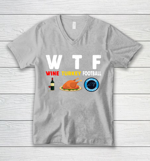 Carolina Panthers Giving Day WTF Wine Turkey Football NFL V-Neck T-Shirt 3