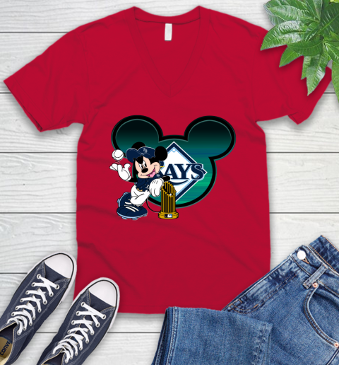 MLB Tampa Bay Rays The Commissioner's Trophy Mickey Mouse Disney V-Neck T-Shirt 8