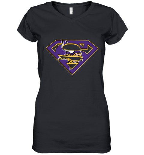 We Are Undefeatable The Minnesota Vikings x Superman NFL Women's V-Neck T-Shirt