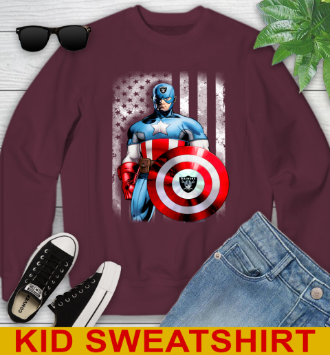 Oakland Raiders NFL Football Captain America Marvel Avengers American Flag Shirt Youth Sweatshirt 4