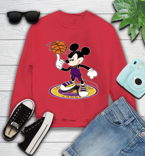NBA Basketball Los Angeles Lakers Cheerful Mickey Disney Shirt Youth Sweatshirt 8