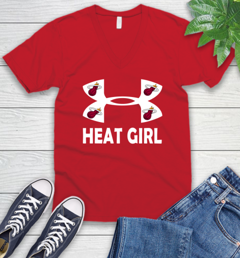 NBA Miami Heat Girl Under Armour Basketball Sports V-Neck T-Shirt 6