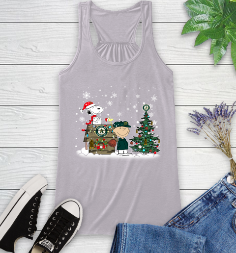 MLB Oakland Athletics Snoopy Charlie Brown Christmas Baseball Commissioner's Trophy Racerback Tank 4