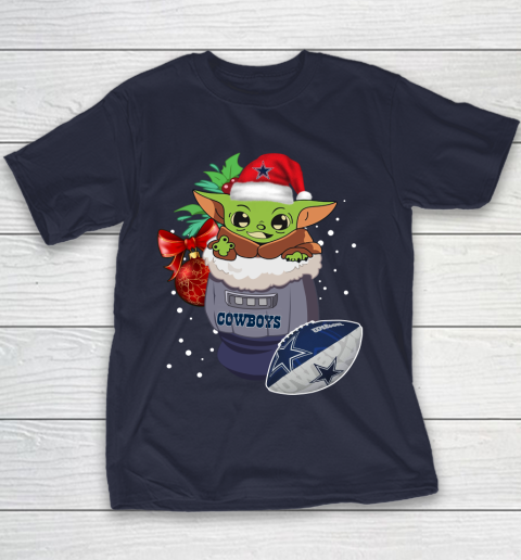 Dallas Cowboys Christmas Baby Yoda Star Wars Funny Happy NFL Youth T-Shirt 4