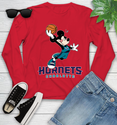 NBA Basketball Charlotte Hornets Cheerful Mickey Mouse Shirt Youth Long Sleeve 11