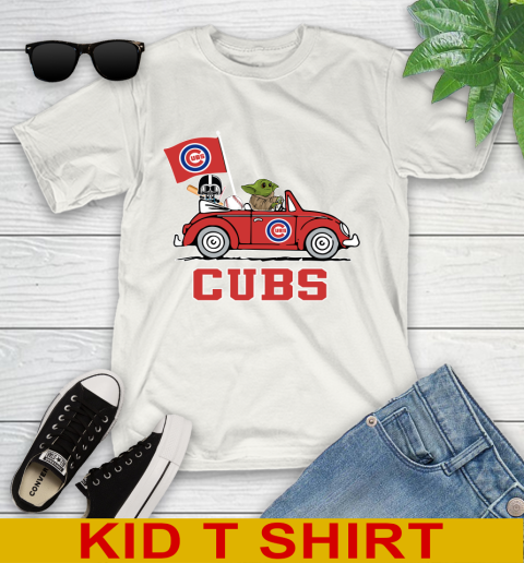 MLB Baseball Chicago Cubs Darth Vader Baby Yoda Driving Star Wars Shirt Youth T-Shirt