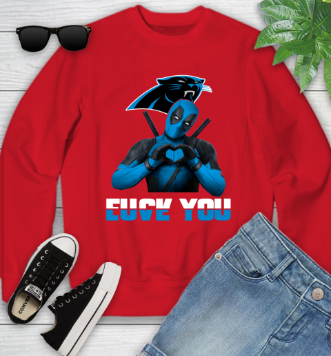 NHL Carolina Panthers Deadpool Love You Fuck You Football Sports Youth Sweatshirt 8