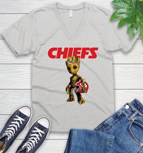 Kansas City Chiefs NFL Football Groot Marvel Guardians Of The Galaxy V-Neck T-Shirt