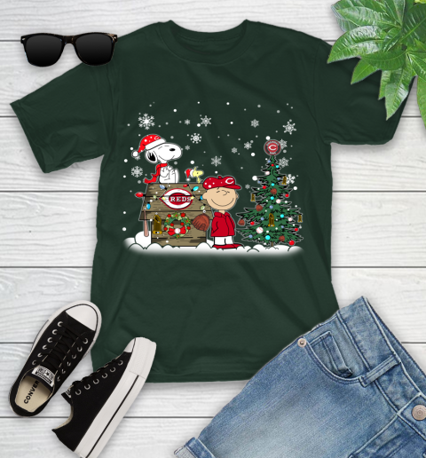 MLB Cincinnati Reds Snoopy Charlie Brown Christmas Baseball Commissioner's Trophy Youth T-Shirt 5